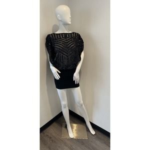 PLEIN SUD Vintage Black Sequin Embellished Mini Cocktail Dress Batwing 6